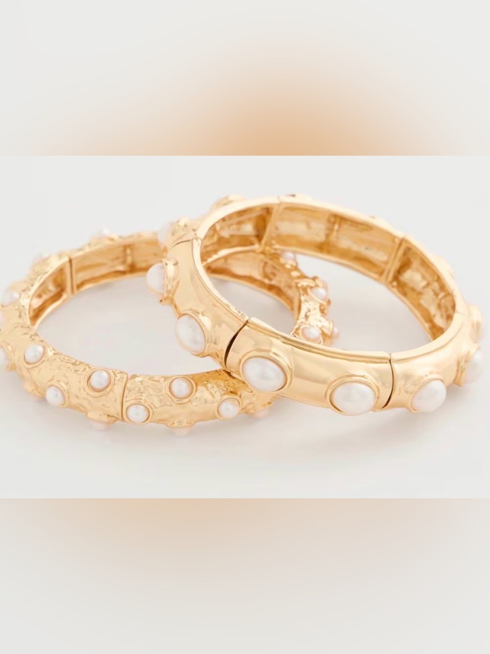 Gold-Tone Pearl Stretch Cuff Bracelet Stack - NWT MSRP $59. - Picture 2 of 3